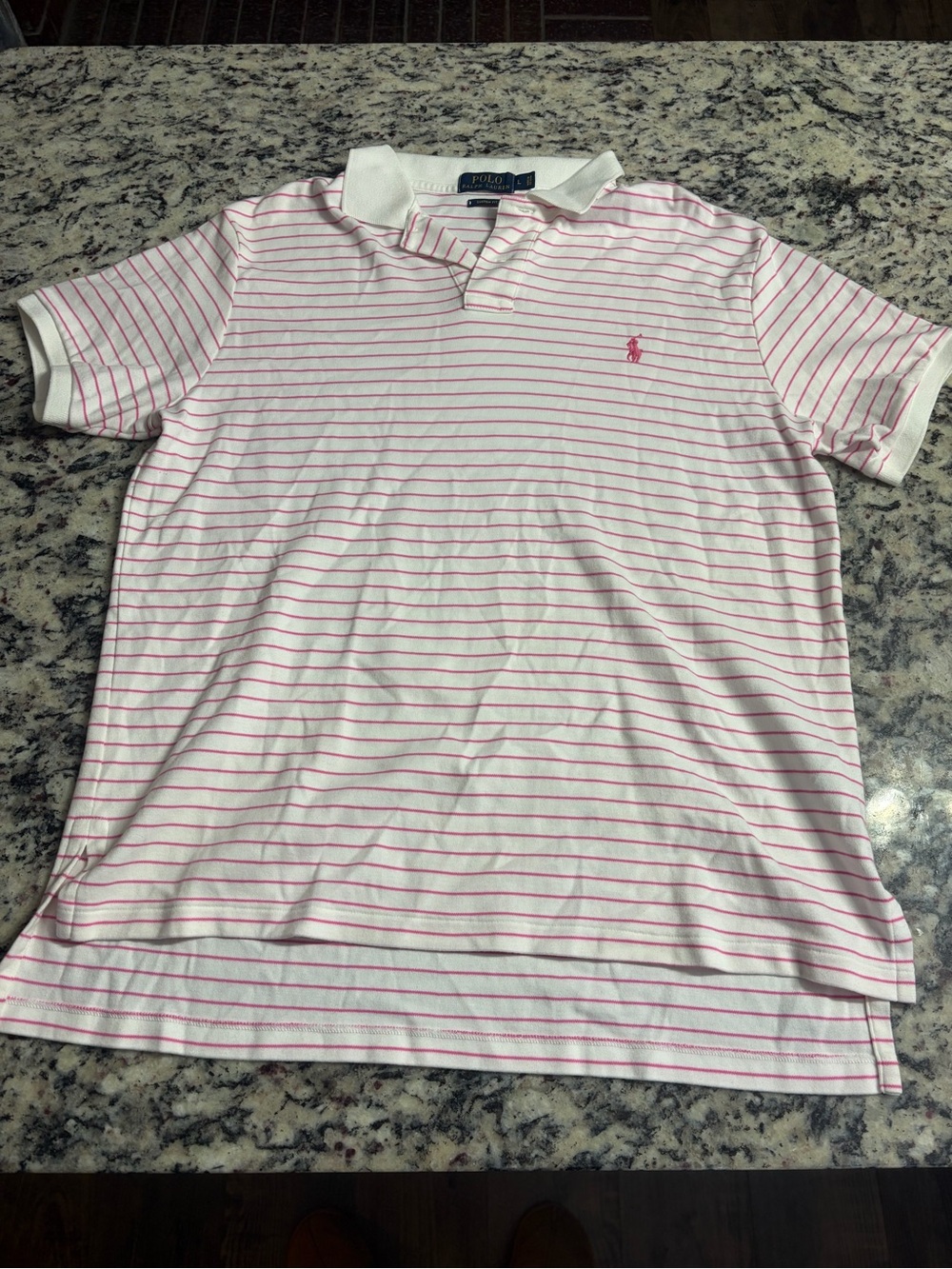 Polo by Ralph Lauren White Polo Shirt with Pink Stripes